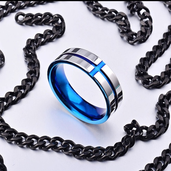 6mm Silver Titanium Steel Blue line Ring stainless - Picture 2 of 8